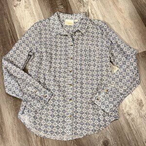 MAEVE by Anthropologie Button Front Long Sleeve Graphic Shirt Women's 12 NWT